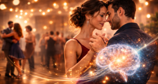 casal dançando dança de salão com expressão concentrada