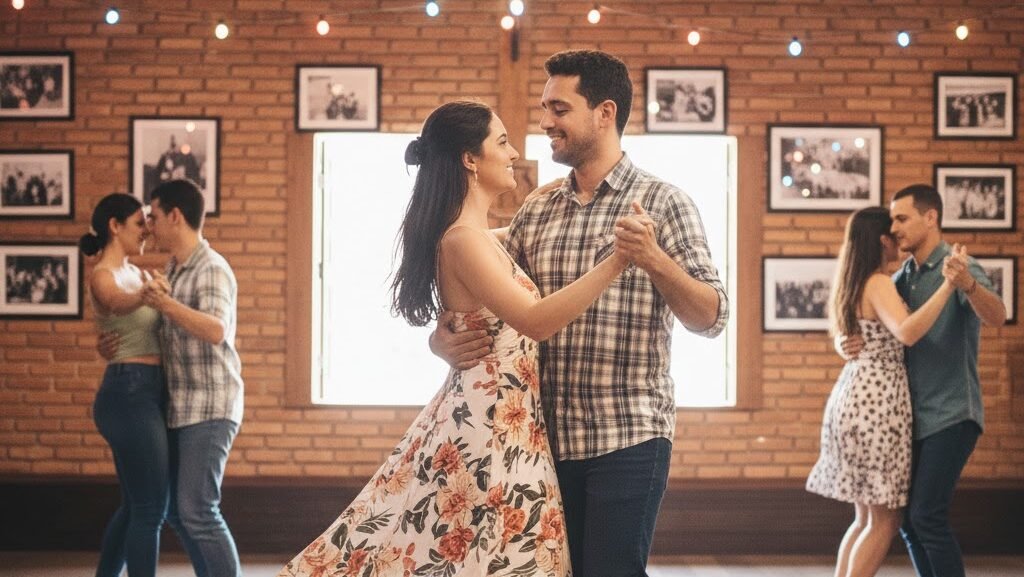 casal dançando dança de salão em movimento dinâmico